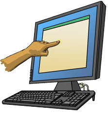 Eine Hand auf einem Touch-Monitor